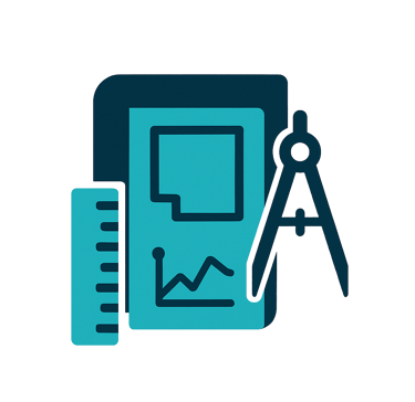 Ícone de lupa sobre engrenagem representando inspeções detalhadas e medições precisas em sistemas de