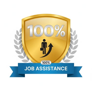 Job assistance badge with symbol indicating placement support