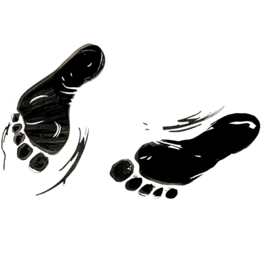 Comic style footprints in a bold black sketched appearance