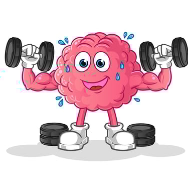 Image humoristique d'un cerveau se musclant avec des altères.