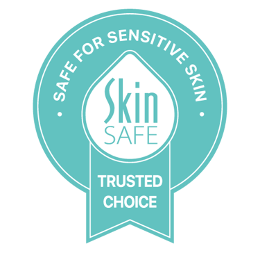  Teal badge: "Safe for Sensitive Skin," "Skin Safe," "Trusted Choice."