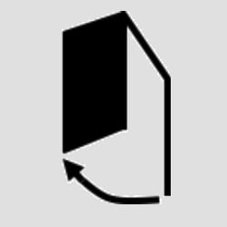 a black and white picture of a house with a curved arrow pointing upward