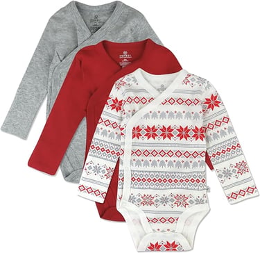 Baby onsie wrap style with snaps holiday colors