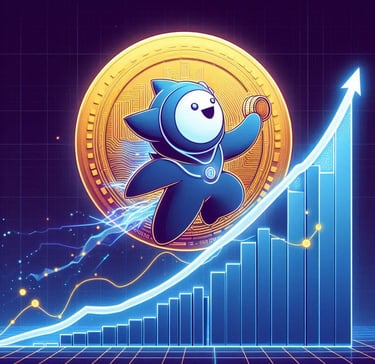 A digital line graph showing a steady upward trend, with $VSTM tokens