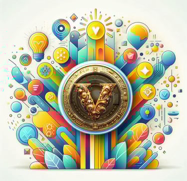 Icons representing various sub-projects, all connected to a central $VSTM token