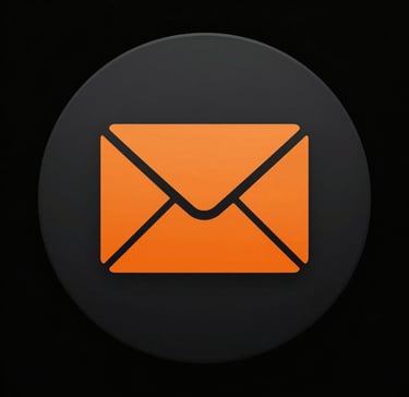 A lime orange email envelope icon inside a dark black circle for contact and messaging.