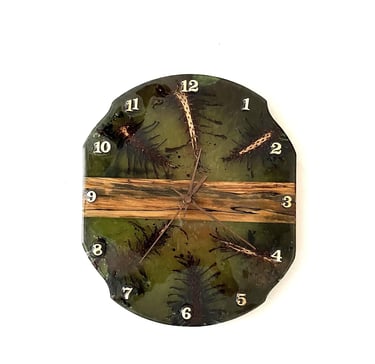 13''Modern Epoxy Resin, Natural Cone Pine and Wood Wall Clock, Wooden and Epoxy Clock for Wall, with