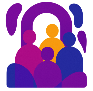 Abstract group of people with connecting arch behind them