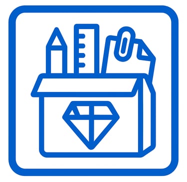 a blue and white box with a diamond inside