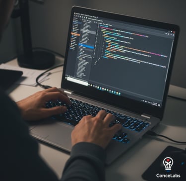 a person sitting at a desk with a laptop computer