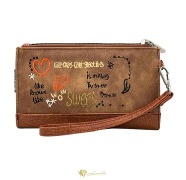 Portefeuille marron Sweet Candy avec broderie et dragonne amovible