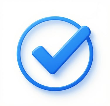 Neon blue check mark icon inside a circle on a black background representing approval and success.