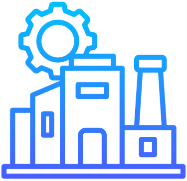 Factory building with gear icon representing industrial manufacturing and production