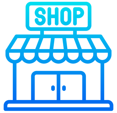 Storefront with 'SHOP' sign icon representing retail business and e-commerce