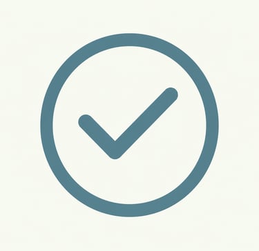 A blue check mark icon inside a circle symbolizing success and completion on a white background.