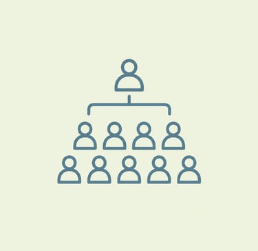 A corporate organizational chart icon showing a business hierarchy and team structure.