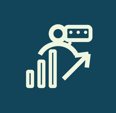 Business growth icon with a bar chart, upward arrow, and person profile for career success.