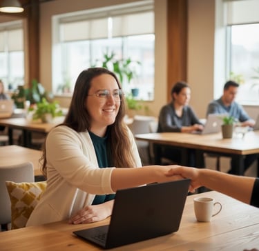 Une femme qui serre une main - échange professionnel