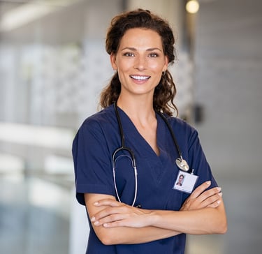Smiling Canadian nurse working in a Saudi Hospital.