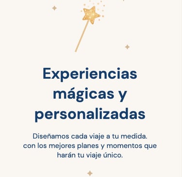 Magical and personalized travel experiences graphic with a gold star wand and custom trip planning text.