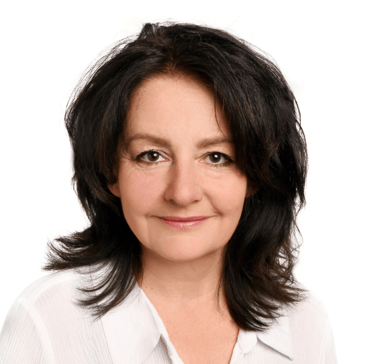 a woman with white shirt and black hair