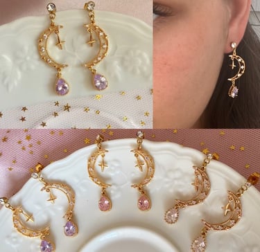 boucles d'oreilles lunes avec pendants en zirconium