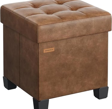 Rustic cube storage ottoman with legs, perfect for cozy and functional rustic living room decor.