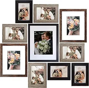 Rustic gallery wall frame collage, perfect for personal photo display in rustic living rooms.