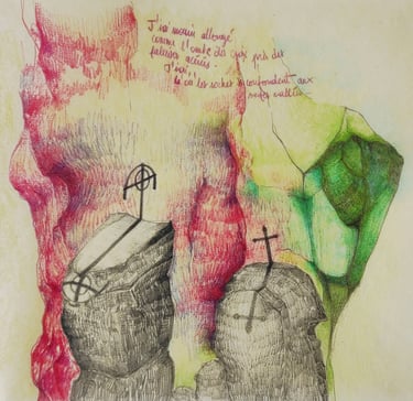 karine-nguyen-van-tham-le temps des regrets, poème illustré, dessin et huile sur papier