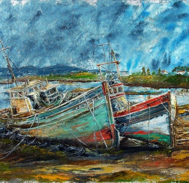 "Boats" Canvas, oil, 16" x 20" (40 x 50 cm) 350$