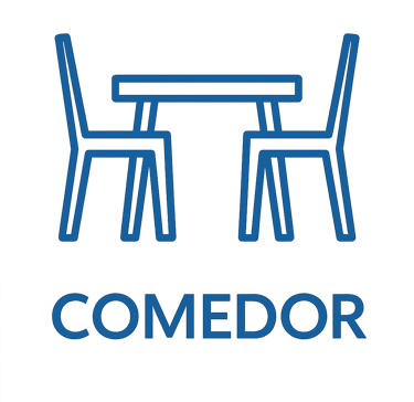Ícono azul que representa comedor con dos sillas, imagen ilustrativa