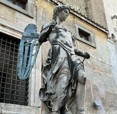An ancient statue of an archangel at Castel Sant'Angelo in Rome, Italy
