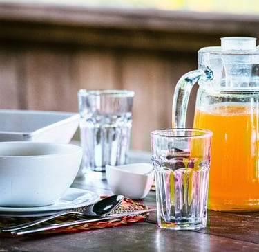 Bed & Breakfast with orange juice in a Hostel.Small Tourism Business Support