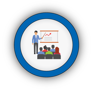 Icon of a certified teacher leading a class, representing our STEM educator training.