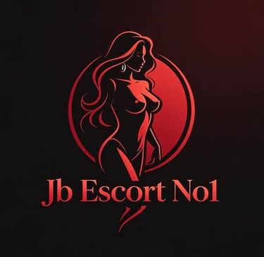 Red silhouette logo of a woman for Jb Escort No1 agency on a black background.