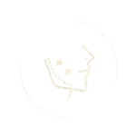 Minimalist gold line icon of a facial profile showing a jawline lift and skin tightening treatment.