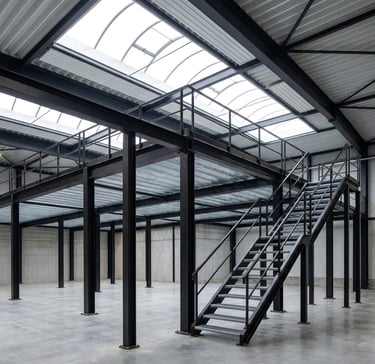 Estructura completa de altillo con barandilla de diseño, El Raal