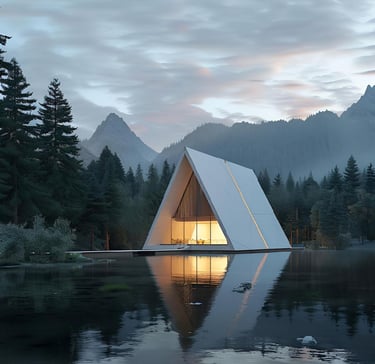 Luxury Ashape Custom Tiny Home cabin on the water side by European manufacturer