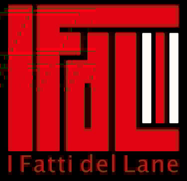 Red and black graphic logo for I Fatti del Lane featuring stylized geometric typography.