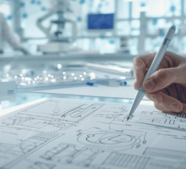 Projeto arquitetônico de laboratório sendo desenhado em planta técnica para atender normas da Anvisa