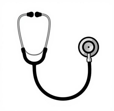 A black and silver medical stethoscope icon for healthcare and cardiac diagnostic checkups.