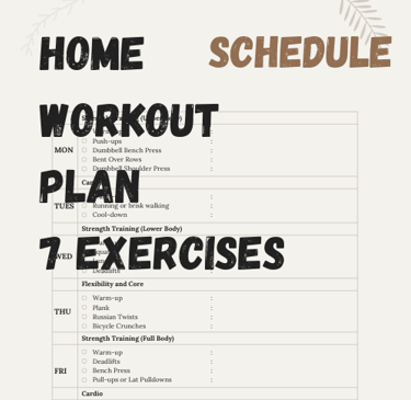 Exercise Program for Weight Loss, Home Workout Plan Schedule