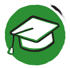 icoon in groen met zwart-wit van hoofddeksel universiteit
