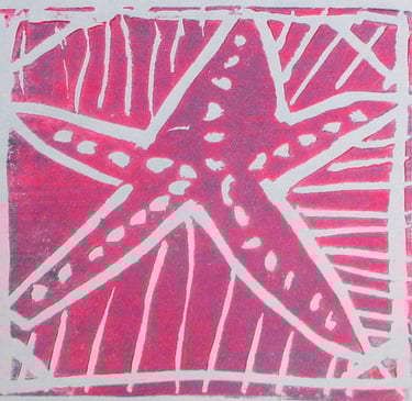 pink and white print of a starfish