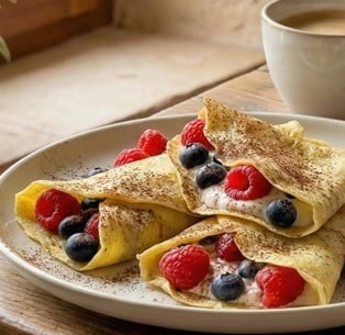 Light coconut crêpes made with coconut flour and almond milk — healthy, dairy-free breakfast.
