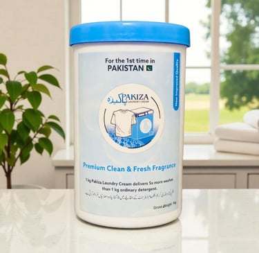 Pakiza Laundry Cream front jar view – powerful stain remover detergent by ZSA Traders Pakistan for hand and machine wash with