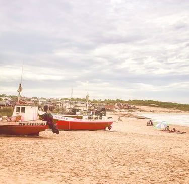 Boats on the beach in Punta Del Diablo in Uruguay