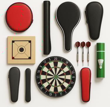 Indoor sports goods including darts, table games and recreational equipment
