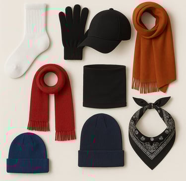 Textile accessories including scarves, gloves and add-ons