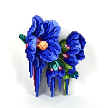 Sculpture fleur 3D en pixel art 